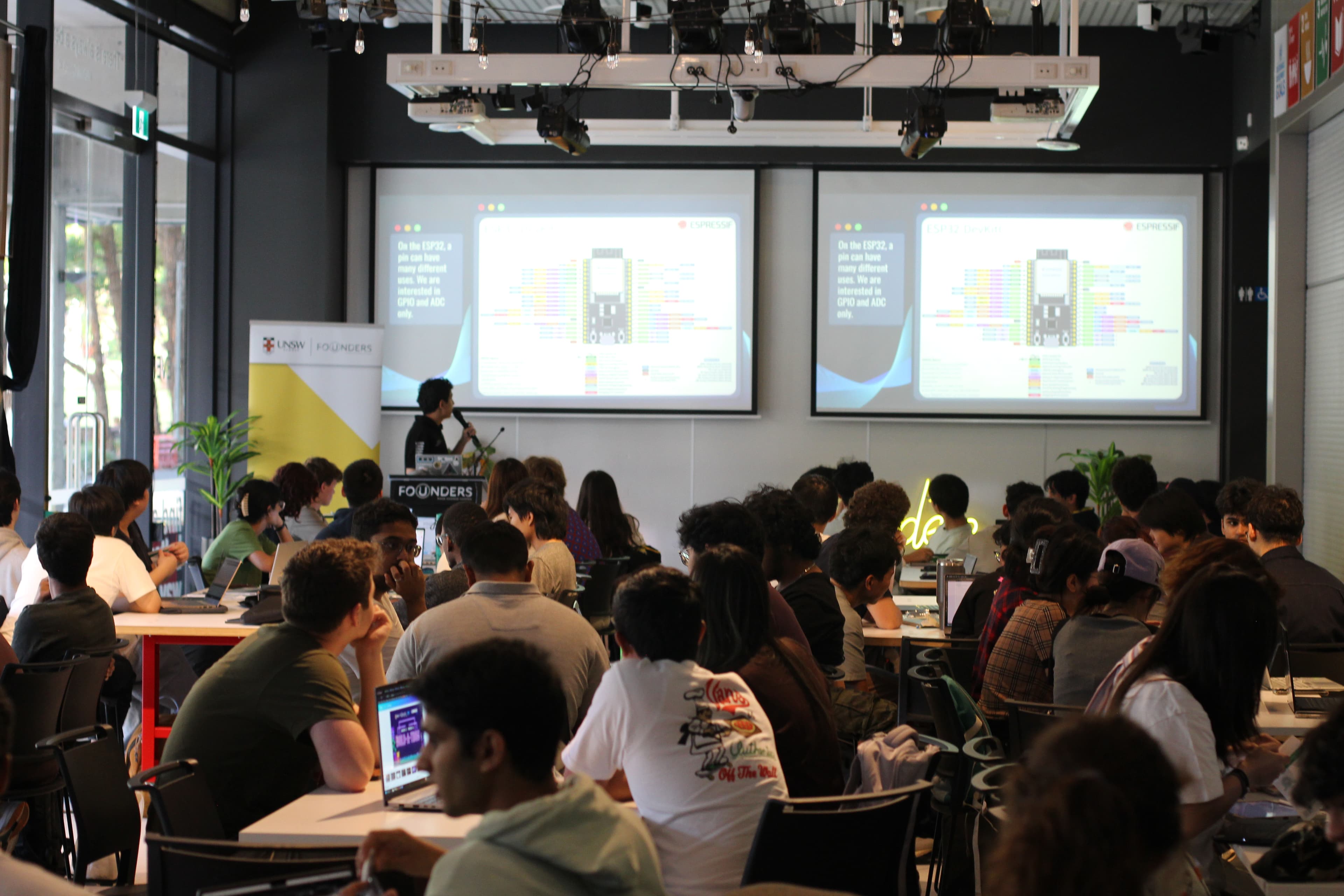 Students working on robotics projects